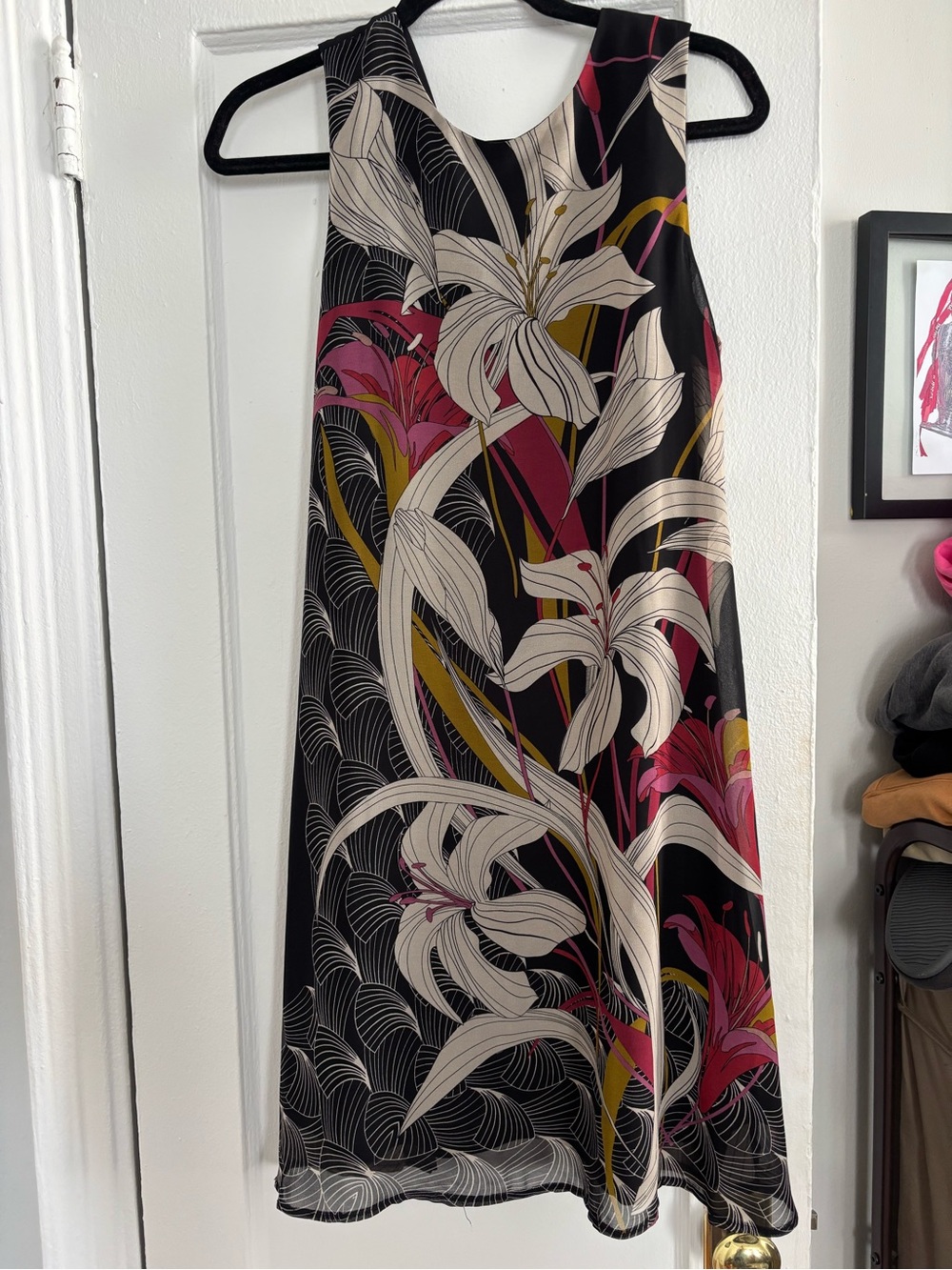 Gabby Skye Black A-Line Dress with Cream, Pink and Gold Floral Print